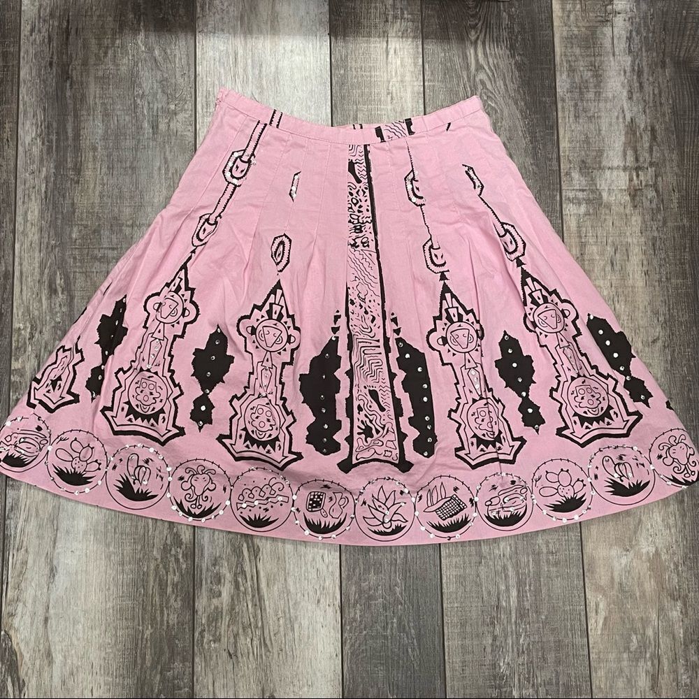 Andrew & Co. Baroque Design A-Line Skirt Black Pink with Silver Sequins Sz Small - Picture 9 of 10